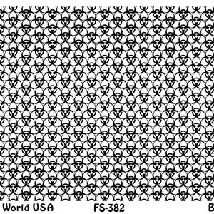 Peut inclure: Motif de symbole de biohazard noir et blanc. Le motif se répète sur toute l'image. Le texte "Art Clay World USA" et "FS-382" est en bas à gauche de l'image. Le texte "Biohazard" est en bas à droite de l'image.