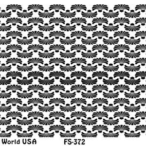 Peut inclure: Motif répété en noir et blanc de formes de fleurs stylisées. Le motif est sur un fond blanc. Le texte "Art Clay World USA" est dans le coin inférieur gauche. Le texte "FS-372" est au centre en bas. Le texte "Patatra" est dans le coin inférieur droit.