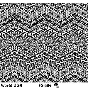Peut inclure: Motif géométrique noir et blanc avec un design en chevron. Le motif est composé de différentes formes et lignes. Le texte "Art Clay World USA" et "FS-584" est en bas de l'image.
