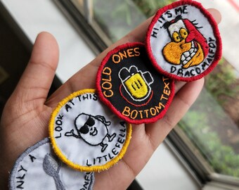 Meme Iron-on Patches,  Funny, Egg Fella, Cold Ones Big Chungus Only  A Spoonful Meme Embroidered Patch 