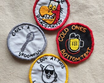 Meme Iron-on Patches,  Funny, Egg Fella, Cold Ones Big Chungus Only  A Spoonful Meme Embroidered Patch 