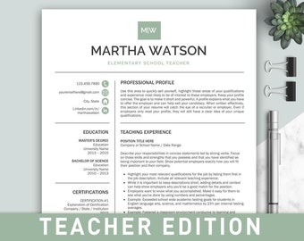 Teacher Resume Template for Word and Pages | Elementary Resume, 2 Page Teacher Resume, Education Resume, Resume Teacher, Cv Teacher