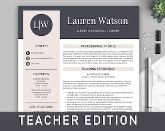 Teacher Resume Template for Word and Pages | Elementary Resume | Teaching Resume | Teacher CV Template | Resume Teacher | Education Resume
