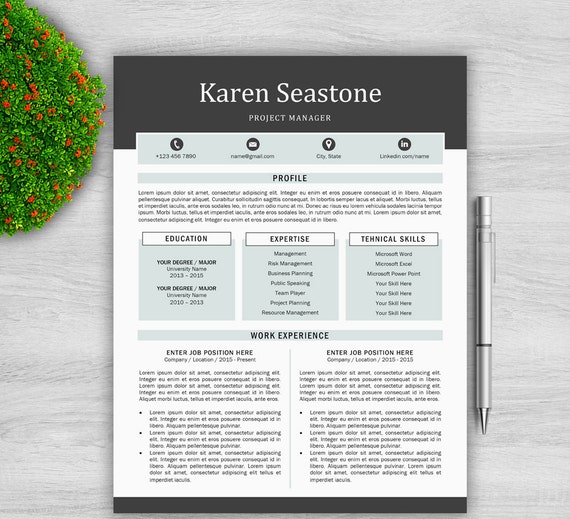 Modern Resume Template / Professional Resume Template for Word + Cover Letter | Modern CV Template | Professional CV Template