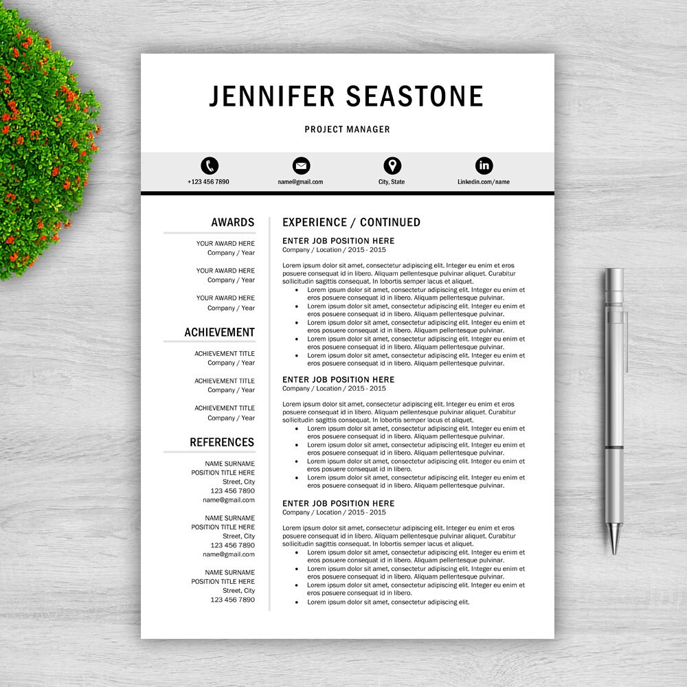 Professional Resume Template for Word | 1 and 2 Page Resume Template ...