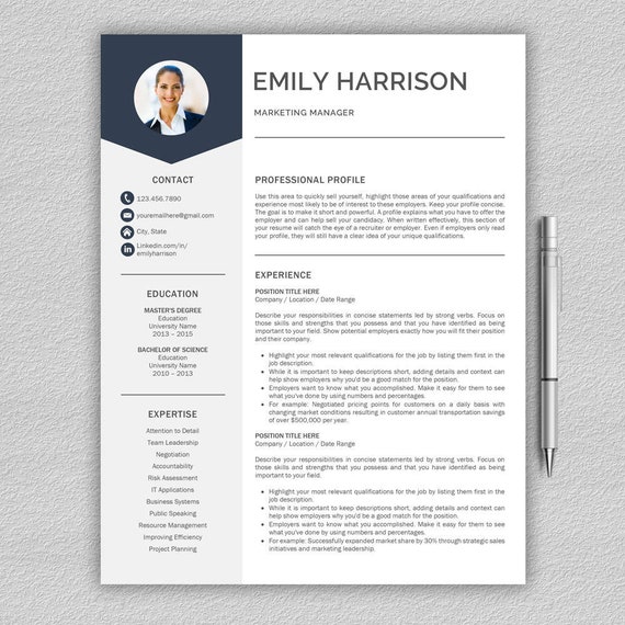 Resume Template Cv Template Cover Letter For Word Resume Etsy