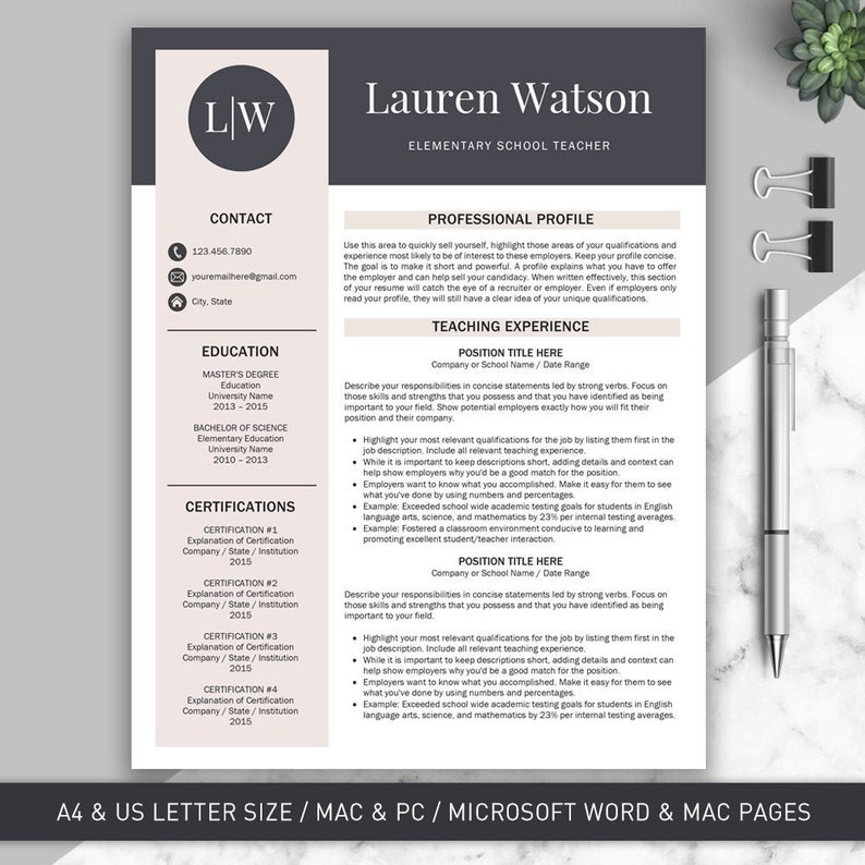 Teacher Resume Template for Word and Pages | Elementary Resume | Teaching Resume | Teacher CV Template | Resume Teacher | Education Resume image 2