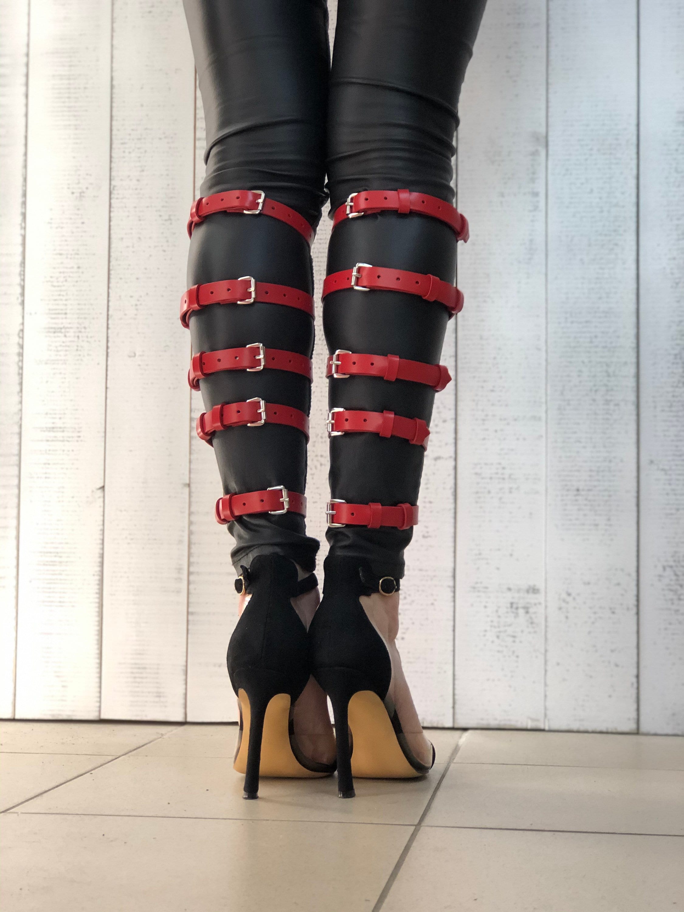 Leather garter on leg harness women leather harness sexy