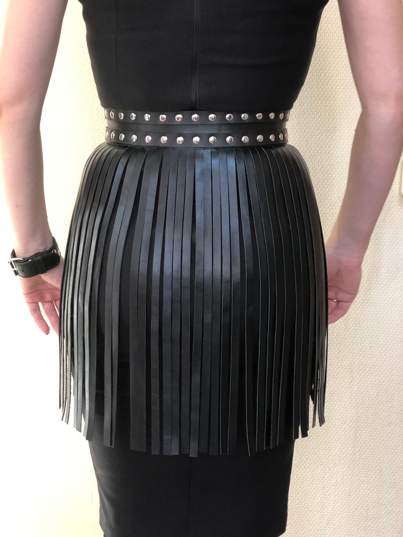 Fringe belt leather skirt LINDA Leather skirt Etsy