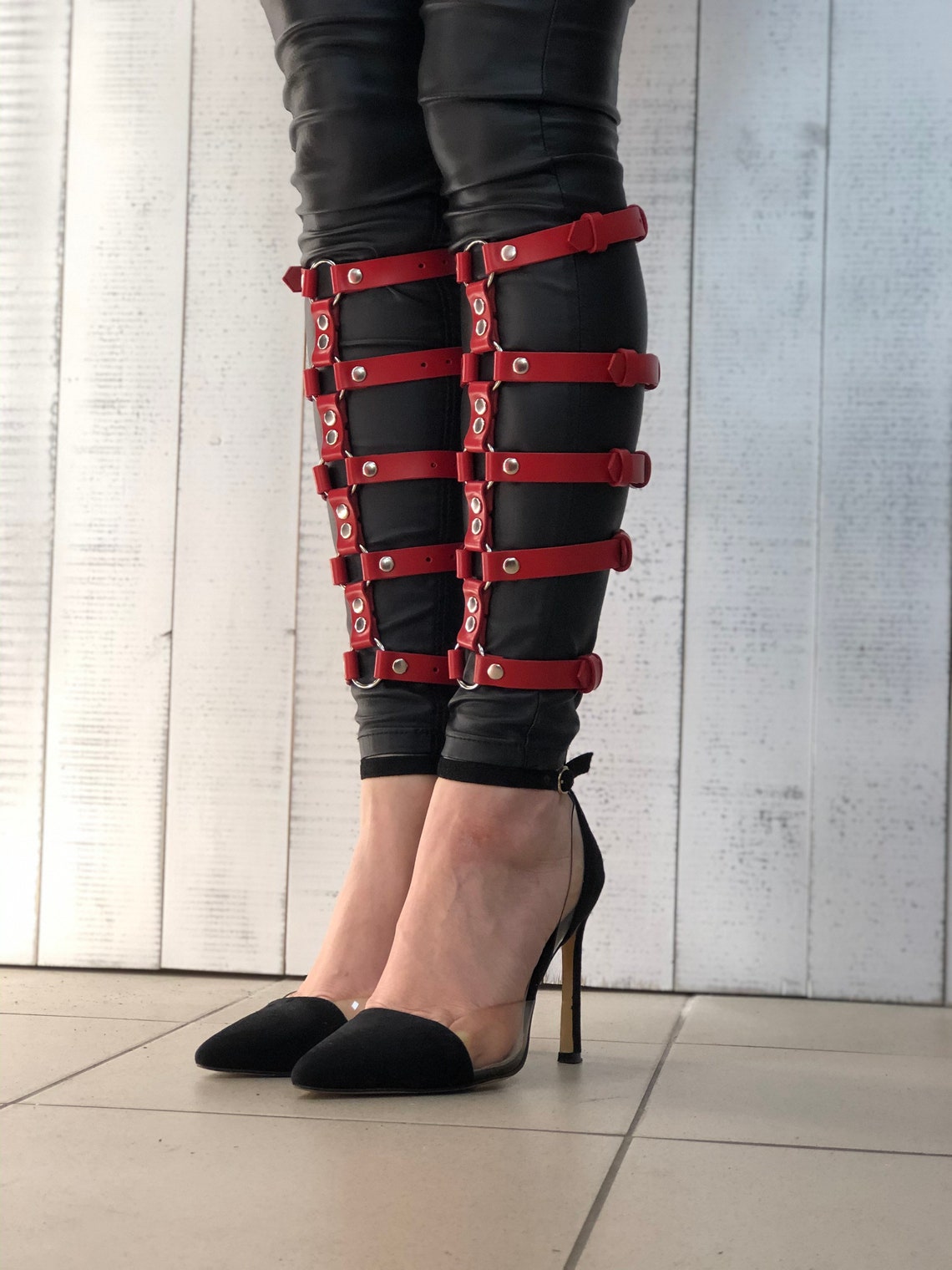 Leather garter on leg harness women leather harness sexy Etsy