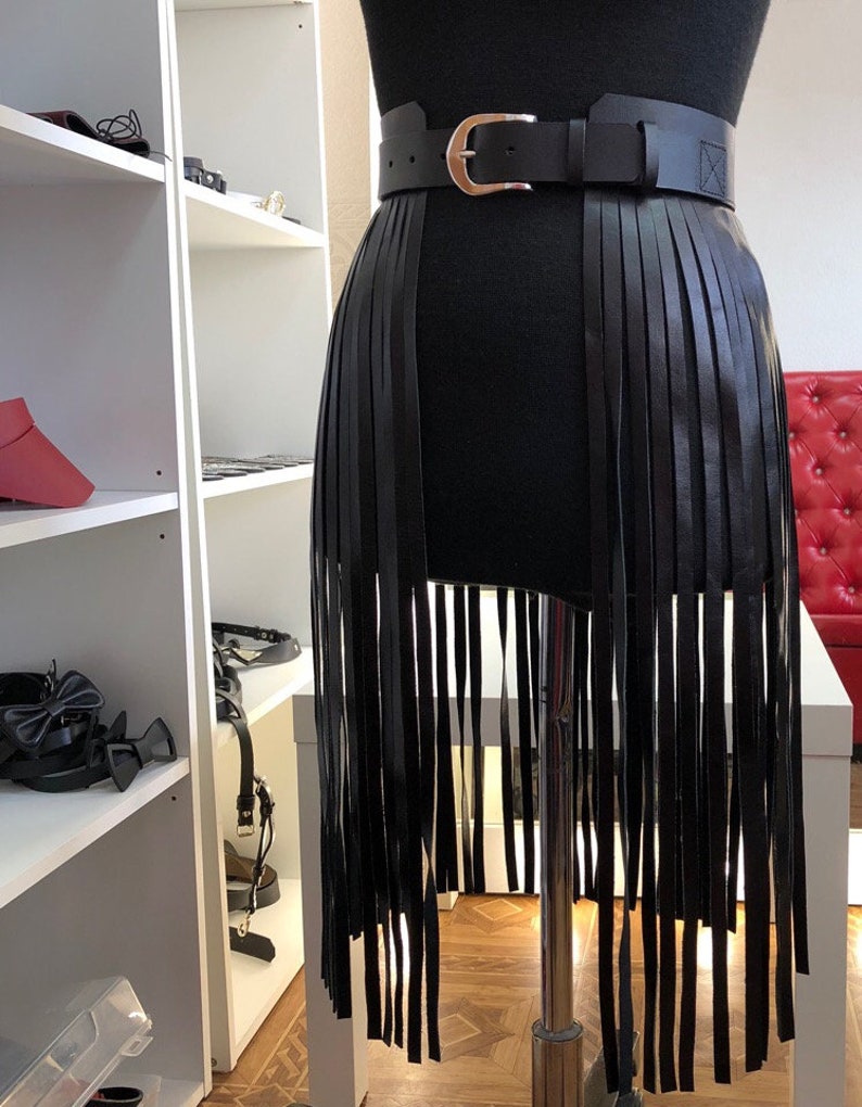 Fringe belt leather skirt LINDA Leather skirt Etsy