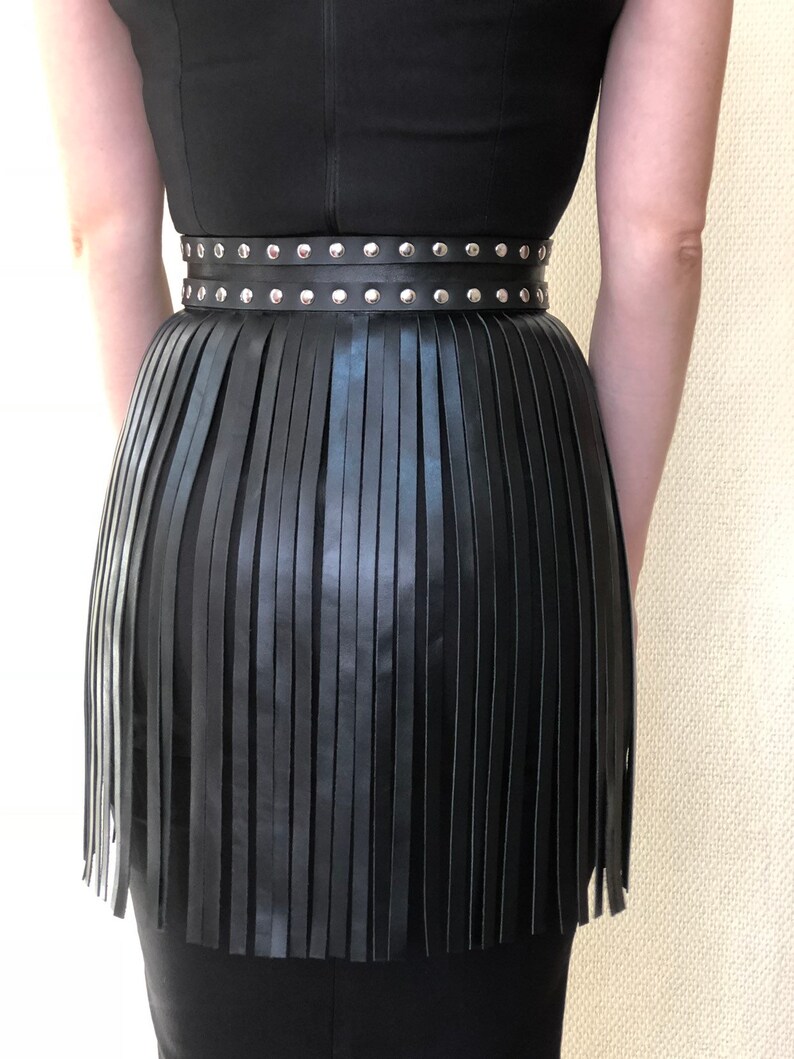 Fringe belt leather skirt LINDA Leather skirt Etsy