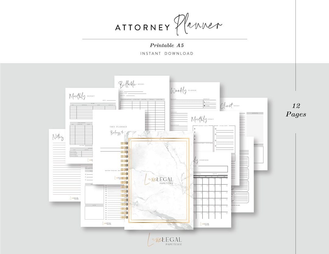 Luxe Attorney Planner PDF Digital Download Lawyer Planner Etsy