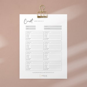 Court Appearance Printable | LAWYER Essentials | Paralegal Prints