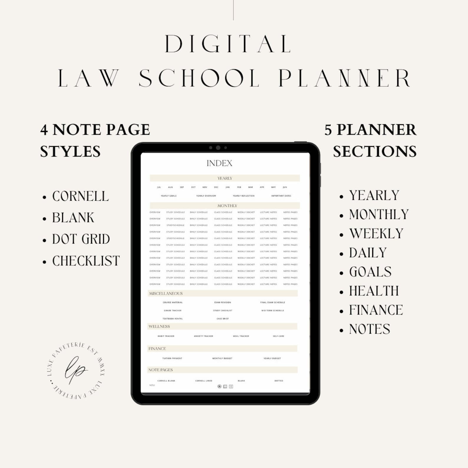 DIGITAL Law School Planner Undated Law Student Planner Goodnotes