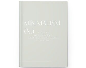 May include: A light green book cover with the word "MINIMALISM" in white text. The text below defines minimalism as a lifestyle that is simple, significant, intentional, conscious, curated, and the joy of less.