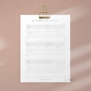 Ad | Social Media Marketing Tracker | Online Marketing Printable