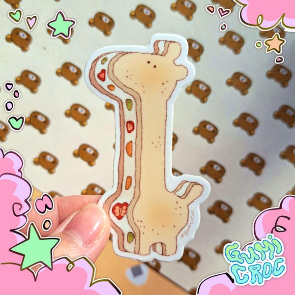 Pegatina de vinilo con forma de jirafa y sándwich de frutas