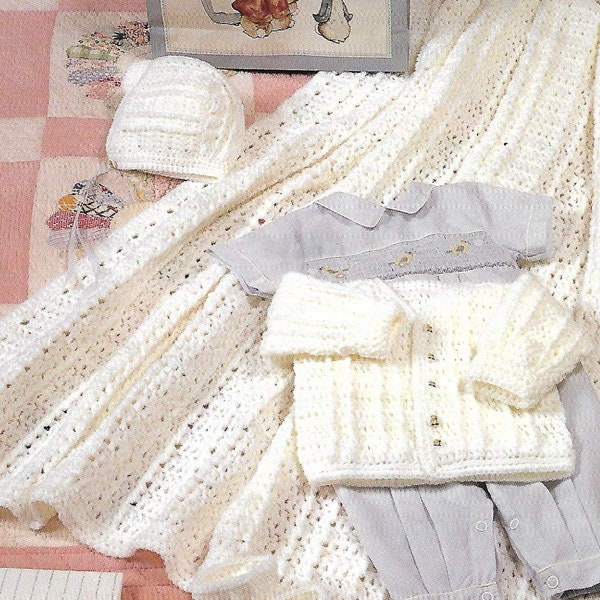 vintage Baby layette set pattern, couverture bébé, bonnet bébé, chaussons, 0-6 mois, téléchargement instantané, motif e, baby shower, téléchargement instantané