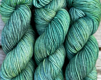 Hand Dyed Yarn "If a Teal Falls in the Forest…" Blue Teal Turquoise Spruce Emerald Navy Avocado Speckled Merino Worsted SW  210yds 115g