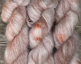 Hand Dyed Yarn "Sabelle" Beige Tan Taupe Brown Speckled Baby Suri Alpaca Silk Heavy Laceweight 328yds 50g