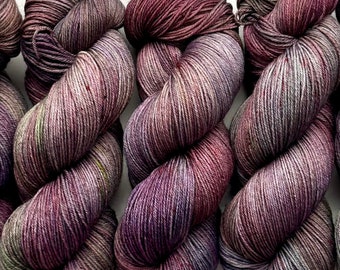 Hand Dyed Yarn "Grace, Too" Purple Plum Brown Green Red Maroon Pink Wine Navy Grey Speckled Merino Nylon Fingering Superwash 487yds 100g