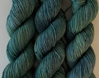 Hand Dyed Yarn "If a Teal Falls in the Forest…" Blue Teal Turquoise Spruce Emerald Navy Speckled Merino Sport Weight Superwash 328yds 100g