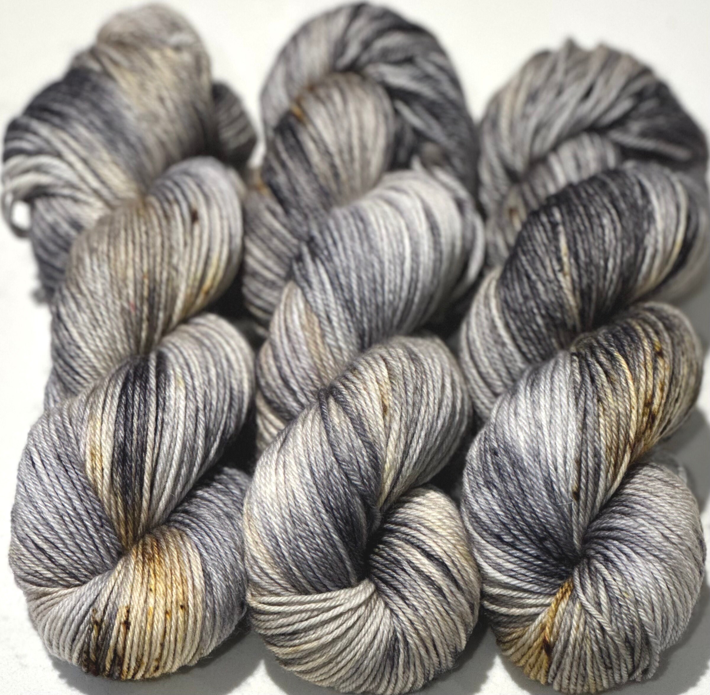 Hand Dyed Yarn “Gritty Beige Tan Caramel Grey Gold Black Silver Speck –  Crooked Kitchen Yarn
