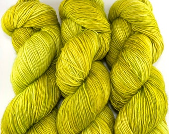 Hand Dyed Yarn "Sprung" Acid Green Yellow Gold Chartreuse Lime Merino SuperKid Mohair Fingering Singles Superwash 395yds 100g