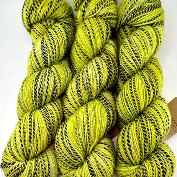 Hand Dyed Yarn "Sprung" Acid Green Yellow Gold Chartreuse Lime Merino Nylon Zebra Superwash 438yds 100g