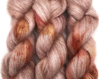 Hand Dyed Yarn "Caramel Mochaccino" Brown Gold Caramel Taupe Pink Baby Suri Alpaca Silk Laceweight 437yds 50g