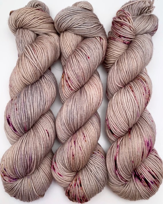 Hand Dyed Yarn in the Gloaming Grey Tan Blush Beige Gold Purple