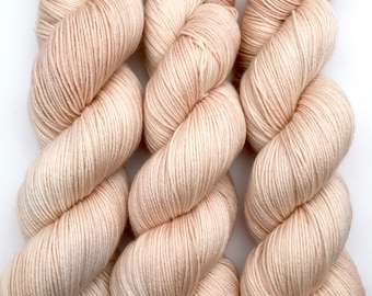 Hand Dyed Yarn "Nanny's Linen" Blush Ecru Tan Ivory Pink Merino Sport Superwash 328yds 100g