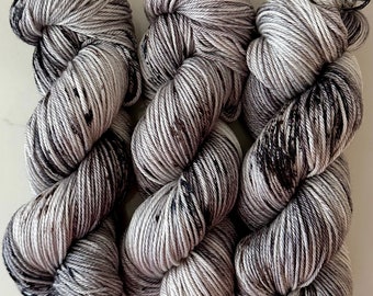 Hand Dyed Yarn "Scattered" Grey Brown Silver Black Speckled Merino Silk DK Superwash 246yds 100g