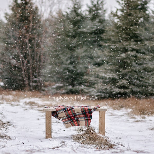 Digital Background Christmas Bench in Snow with Free Snowflake Action