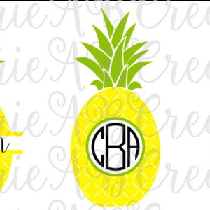 May include: Three pineapple designs with different customizations. The first pineapple has the name "Lauren" written across it. The second pineapple has the monogram "CBA" in a circle. The third pineapple is plain.