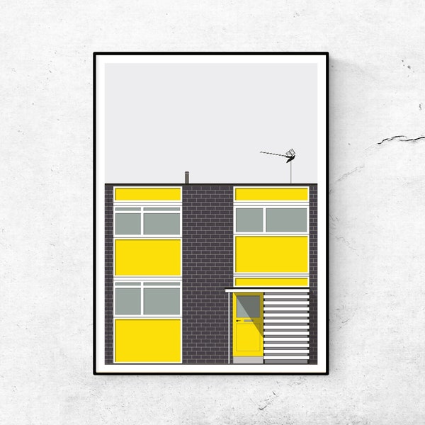 Modernist, Mid century, Architecture, Building Illustration, Poster Print, Various Colours, A5, A4, A3, A2