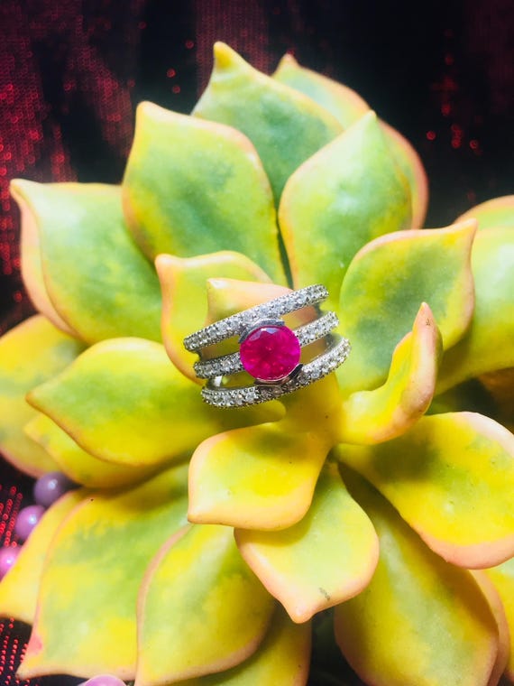 Hot Pink and Clear Crystal Cocktail Ring
