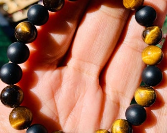 Matte Onyx and Tiger's Eye Beaded Bracelet