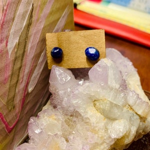 Lapis Lazuli Minimalist Raw Stud Earrings