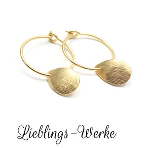 Creolen gold mit Tropfen Sterlingsilber vergoldet, minimalistische Ohrringe, Ohrringe gold, Geschenke für Frauen, Bild 2