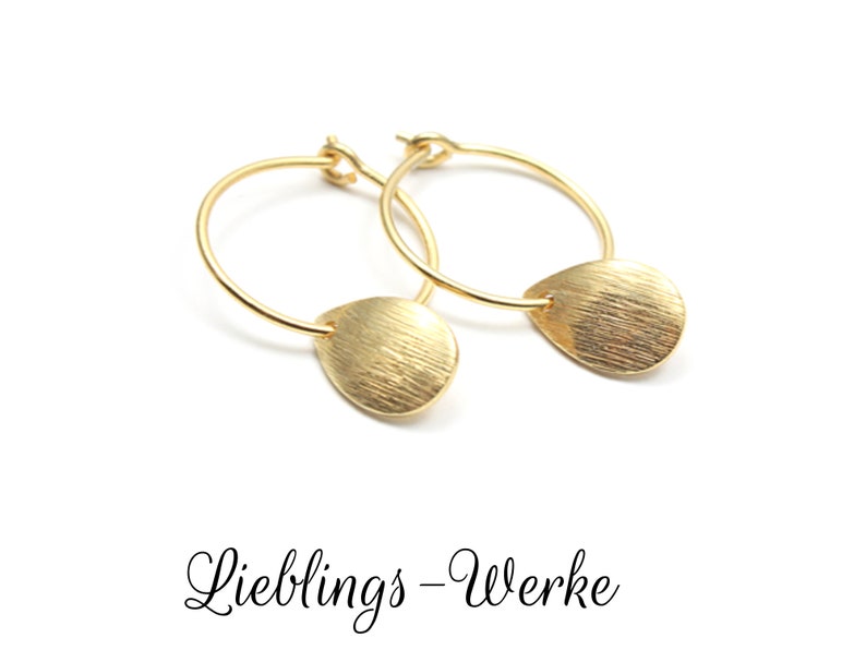 Creolen gold mit Tropfen Sterlingsilber vergoldet, minimalistische Ohrringe, Ohrringe gold, Geschenke für Frauen, Bild 2