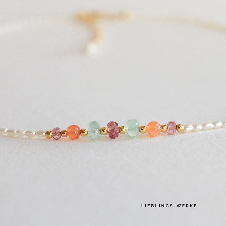Filigrane bunte Perlenkette mit Edelsteinen/ bunte Edelsteinkette/ Geschenke für sie Bild 5
