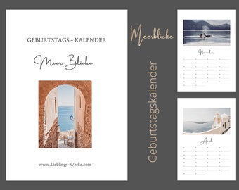 Geburtstagskalender Meer Blicke /Immerwährender Kalender/ Ewiger Kalender/Wandkalender DIN A4/Geschenke