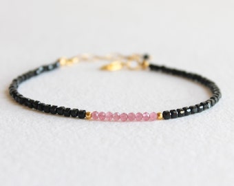 Filigranes Turmalin Armband mit schwarzem und rosa Turmalin/Geschenke für sie