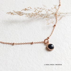 Necklace with onyx sterling silver rose gold plated/Onyx necklace/Rose gold necklace/Filigree necklace/Satellite necklace/Gifts for women/Gemstone necklace