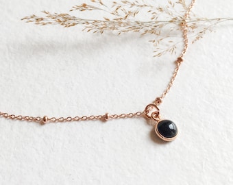 Kette mit Onyx Sterlingsilber rosévergoldet/Halskette Onyx/Kette rosegold/Kette filigran/Satellitenkette/Geschenke für Frauen/Edelsteinkette