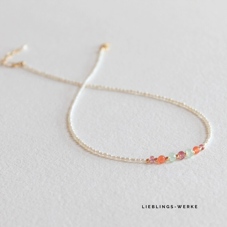 Filigrane bunte Perlenkette mit Edelsteinen/ bunte Edelsteinkette/ Geschenke für sie Bild 4
