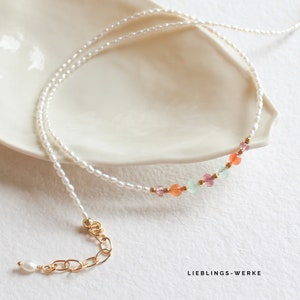 Filigrane bunte Perlenkette mit Edelsteinen/ bunte Edelsteinkette/ Geschenke für sie Bild 1