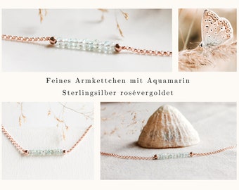 Zartes Aquamarin Armband  Sterlingsilber rosévergoldet/Aquamarinarmband/Armband rosegold/Edelstein Armband/Geschenke für sie